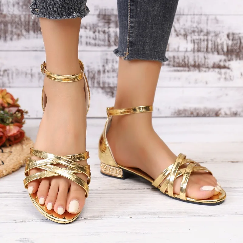Sexy Cross Strap Low Heel Sandals Women Summer 2026 Luxury Designer  Ankle Strap Sandals Woman's Casual Comfort Sandal Shoes