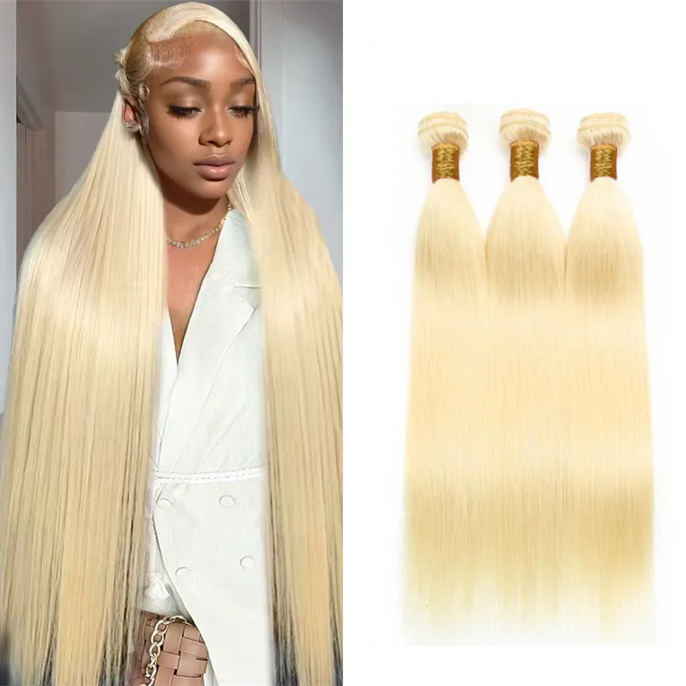 Extensiones de Cabello Humano Liso Rubio Miel 613, Paquetes de 1/3/4 Piezas, Cabello Remy Largo de 30-40 Pulgadas, Extensiones Brasileñas para Mujer