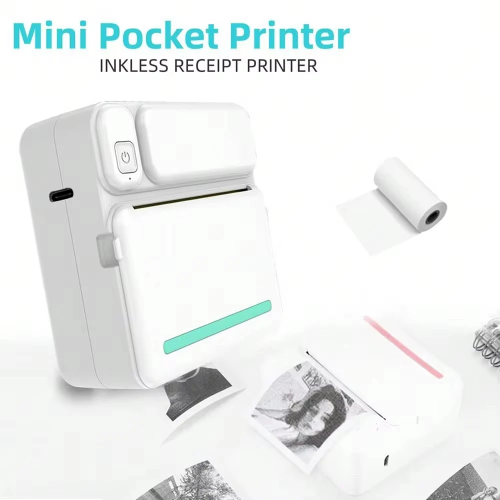 Mini Printer, Portable Inkless Sticker Maker,Thermal Printer Inkless Pocket Photo Printer for DIY, Journal, Study Notes, Memo