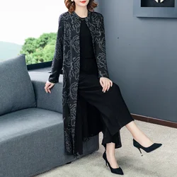 2023 Autumn/Winter New Vintage Flower Jacquard Loose Size Windbreaker Coat Women's Chinese Style Slim Knee Long Coat