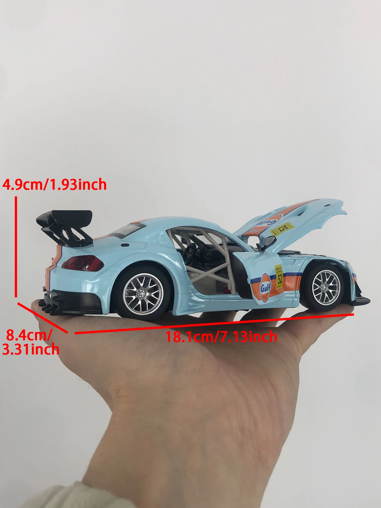 CCA 1:24 Simulation Zinklegierung BMW Z4 GT3 Gulf Modellauto, statisches Ornament, Sammler-Geschenkauto aus Metall