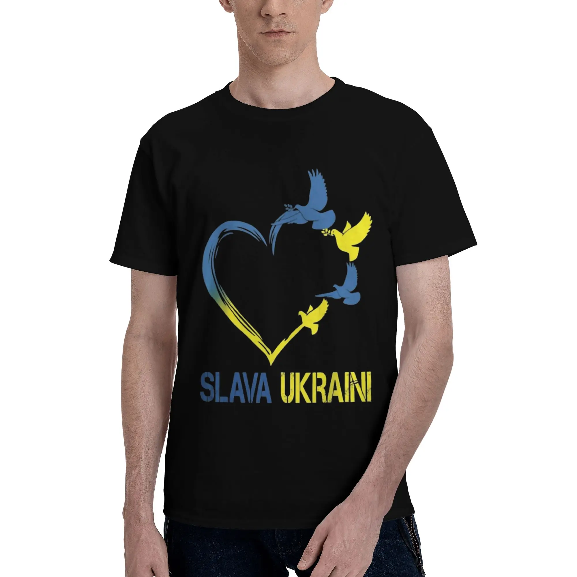 Custom Ukraine Flag T Shirts Men Pure Cotton Tees  Tshirts Short  Sleeve Casual T-shirt Clothing