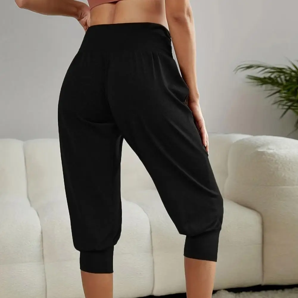 

Harem Pants with Elastic Waist Stylish Women's Cropped Pants High Waist Loose Fit Yoga Sweatpants Harem Casual for Mid-calf