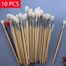 Pincel de lã com suporte de madeira, pincel de pintura, óleo de aquarela em pó, atacado de arte, 10 pcs por lote