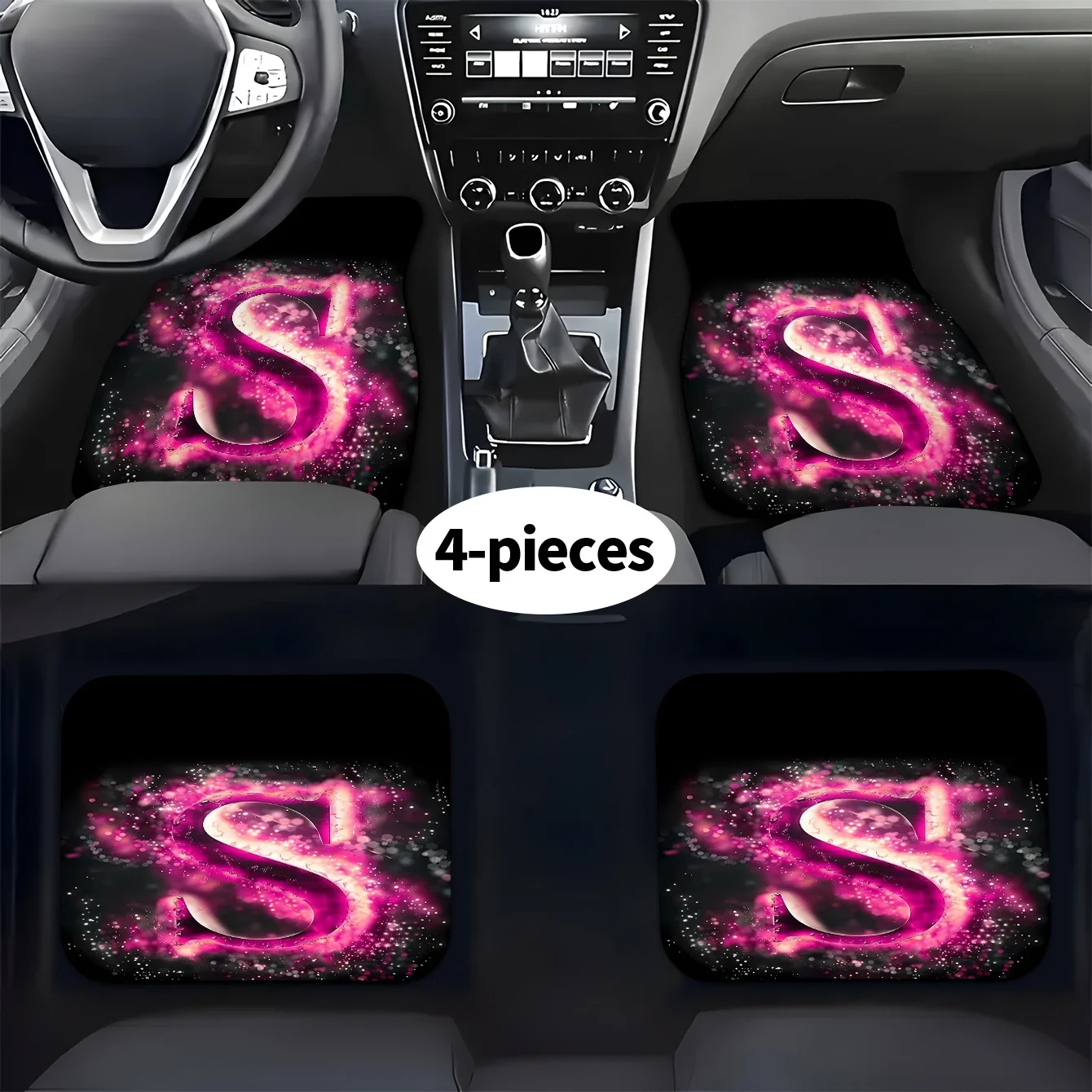 4pcs Pink Letter S Car Floor Mats, Chic Modern Minimalist Aesthetic, Premium Build, Distinctive Pink Letter S Design, Fits Vario