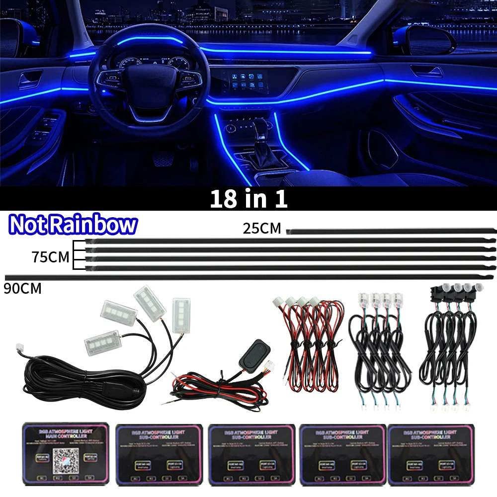 Symphony Car Ambient Lights Kit 18 in 1 LED Interior RGB APP Control Acrylic Guide Strip Light Auto Atmosphere Lamp image 3