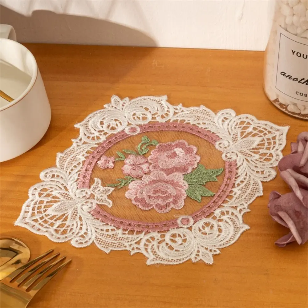 Oval Lace Embroidered Coaster European Style Anti-scald Dining Table Cover Photo Props Insulation Dining Mat for Home Decor