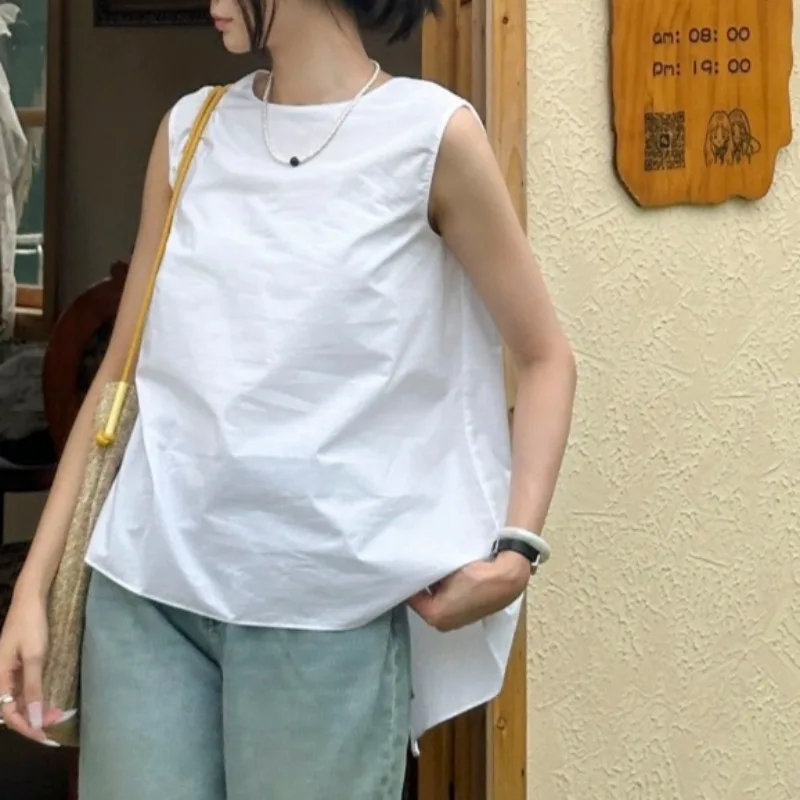 

Slant Hem Irregular Unequal Cotton Poplin Cotton Sleeveless Vest Women Tank Top