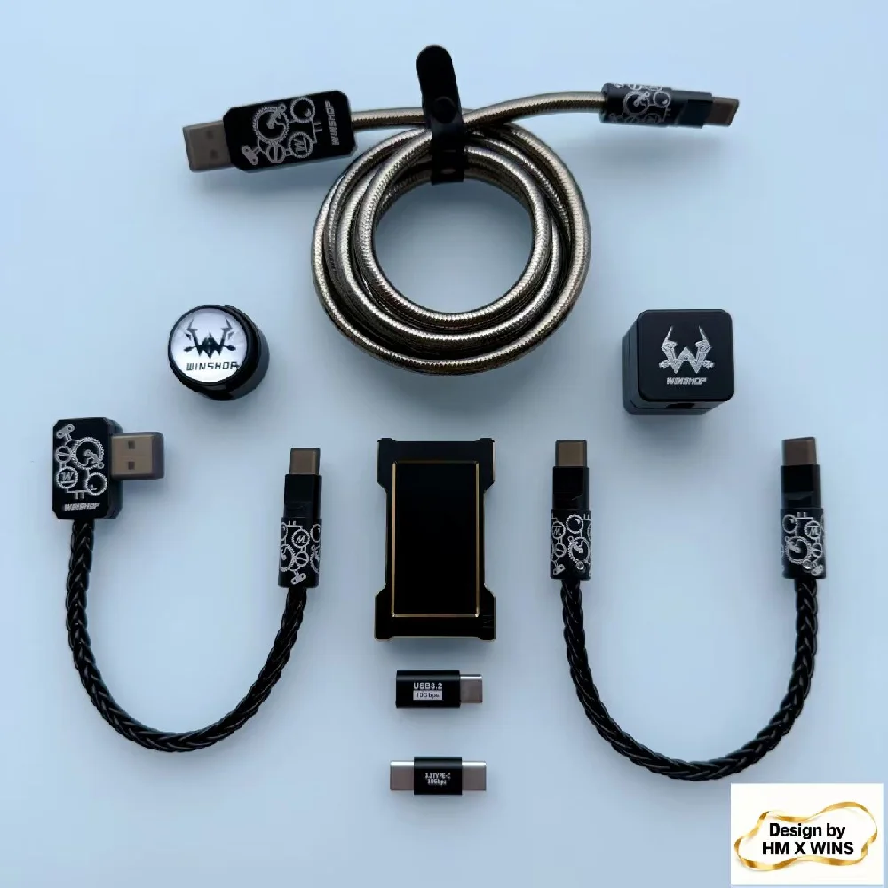 HM&WINS Co-Branded Set - Luminous Gold HUB + Aviation Cable, Trendy Desk Setup for Gaming-Specific Use Hemu HMLAB Winshop