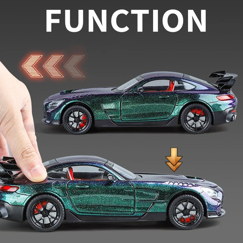 1:24 Benzs AMG GTR Alloy Die Cast Toy Car Model Sound and Light Pull Back Children's Toy Collectibles Birthday gift