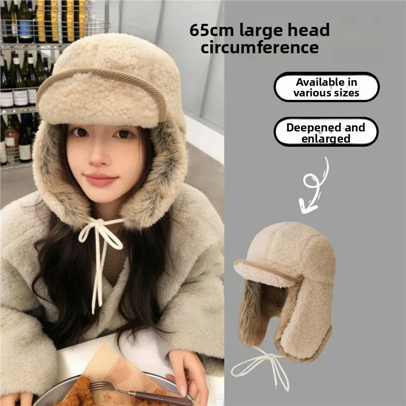 bonnet-lei-feng-en-velours-d'agneau-epais-coupe-vent-chaud-protection-des-oreilles-ideal-pour-le-ski-et-les-activites-de-plein-air-grande-taille-style-decontracte-visiere-courte