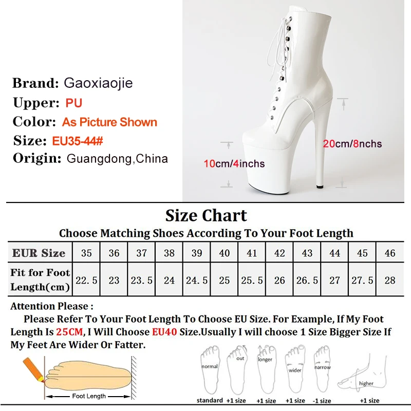 Spring Women Shoes Strip Show  20CM Extreme High Heels Pole Dancing White Modern Boots Round Toe Platform Lace-up Short Boots