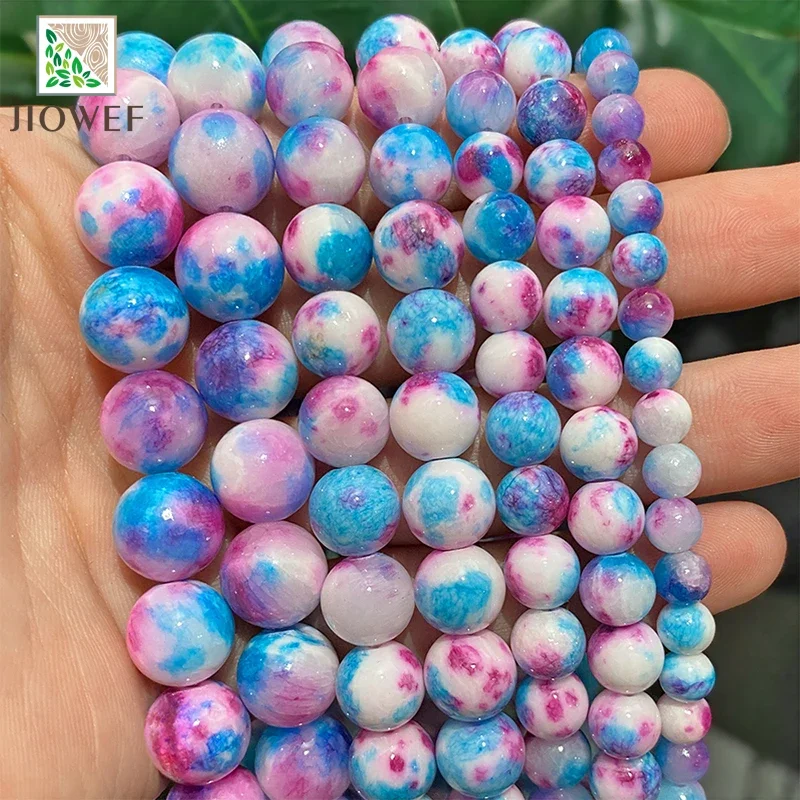 Natural Stone Blue Purple Persian Jades Round Loose Beads for Accessories Bracelet DIY Handmade Jewelry Making 15'' 6/8/10/12mm