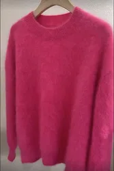 Nuovo autunno inverno rosa rosso Mohair lavorato a maglia maglioni spessi Chic stile pigro donna O collo imitazione visone sciolto Pullover caldo maglione