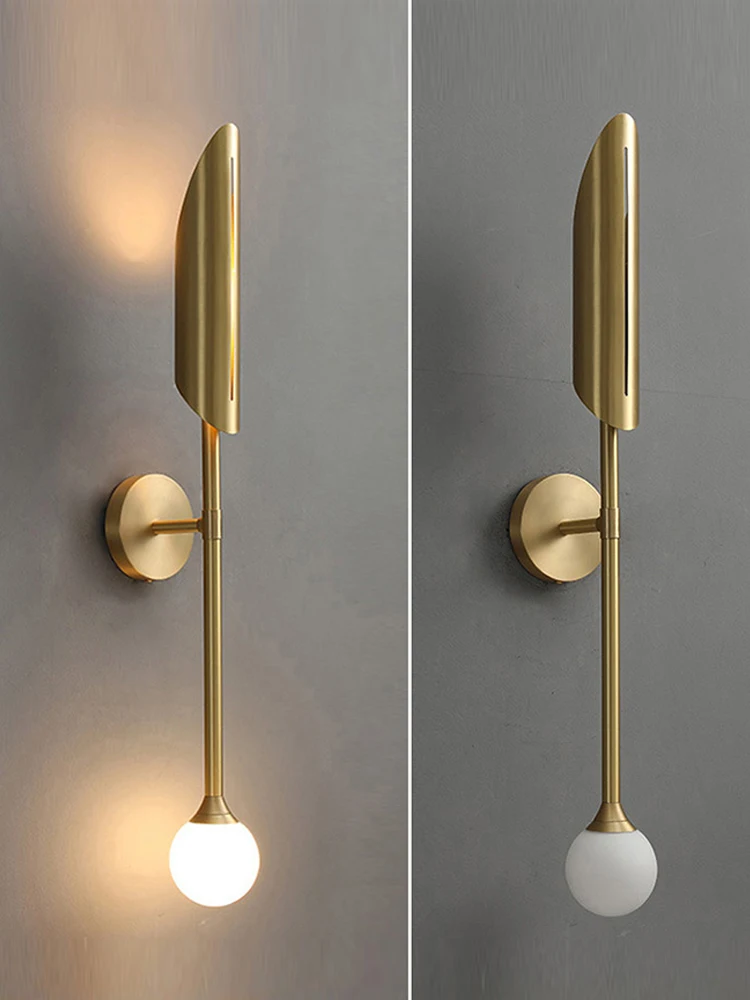 Modern Brass Color Glass Interior LED Long Wall Lamps SconcesIndoor Wall Lights for Living Room Bedside Home Decor Art Decor