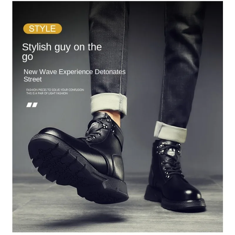 Men's 2026 New Autumn  High Top Work Boots British Style Leather Non-slip Wear-resistant Casual Motorcycle Combat Shoes