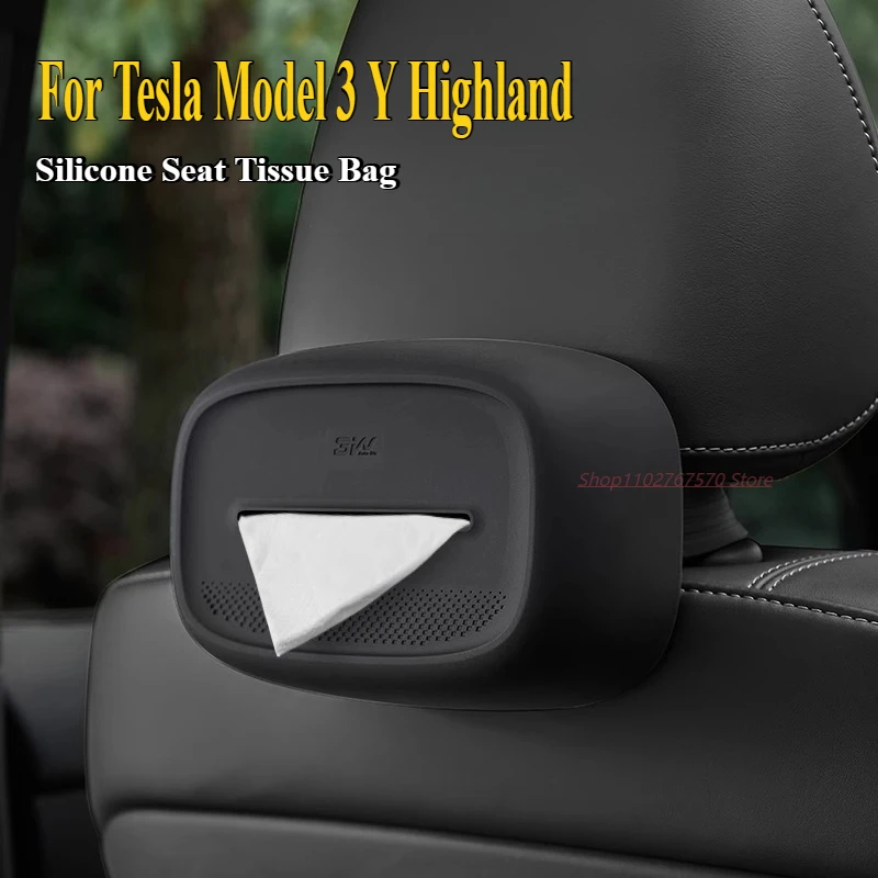 

For Tesla Model 3 Y Highland Car Tissue Bag Silicone Seat Backrest Hanging Cardboard Box Interior Modification Accessories