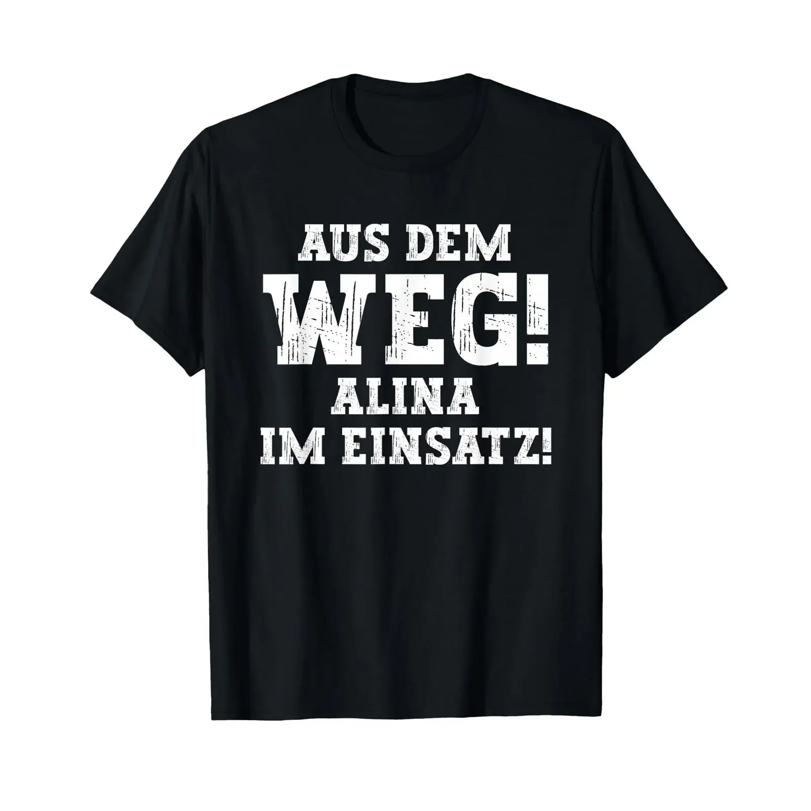 Camiseta Alina con Frase Divertida 'Aus Dem Weg', Negra, Vintage, Lavada, Unisex, Estilo Hombre, Gráfico Elástico, Suave, Versátil, Casual
