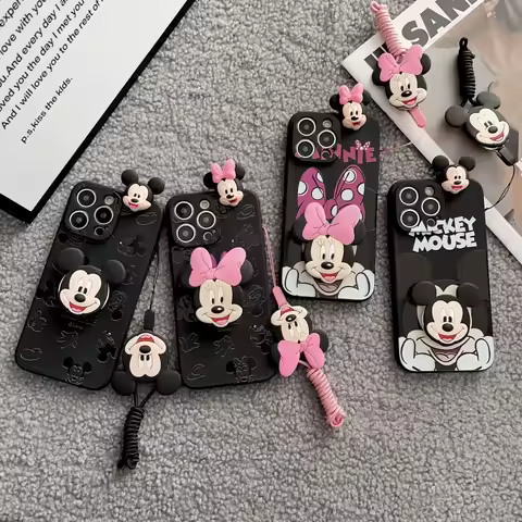 Minnie Mickey Head For Samsung Galaxy S8 S9 S10 S20 S21 S22 S23 S24 S25 Plus Ultra FE Note 9 10 20 Case With Holder Rope