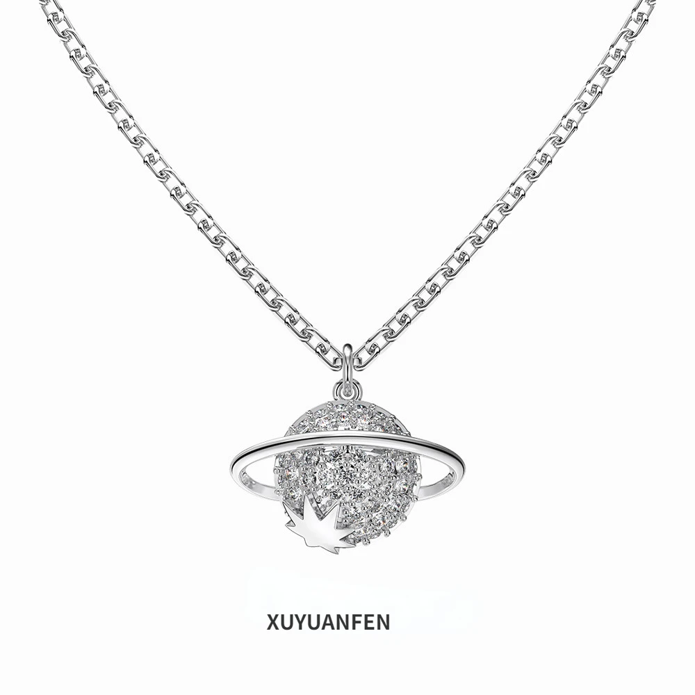 

XUYUANFEN Cross Border New S925 Sterling Silver Necklace for Female Crowd Ins Style Inlaid Zircon Planet Pendant with Elegant