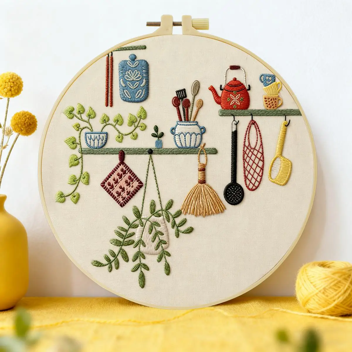 1 Stück 20X20CM/15X15CM 7,87/6,3 Zoll Küchenzubehör Stickerei-Starter-Kit DIY-Kit DIY-Stickerei-Set Handarbeiten Heimdekoration – Detail 1