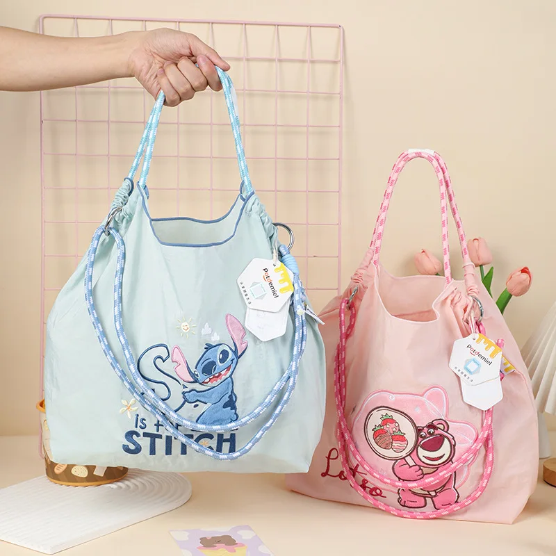 

Genuine Disney Stitch Lotso Drawstring Tote Bag Cute Large Capacity Shoulder Bag Lightweight Handbag for Girls Travel Gift