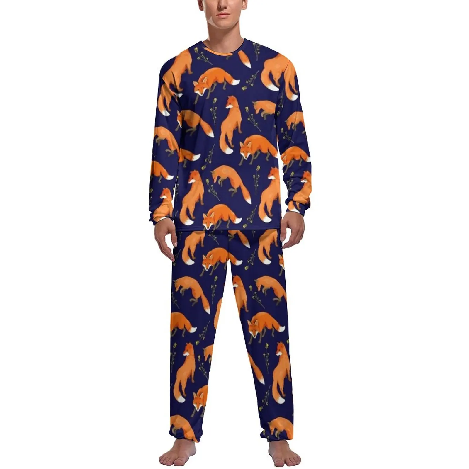 

Red Fox Design Pajamas Autumn 2 Pieces Floral Print Soft Pajama Sets Men Long Sleeves Casual Pattern Sleepwear