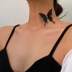 Sexy Black Lace Butterfly Chokers Necklaces For Women Summer Fashion White Transparent Chocker Club Party Jewelry