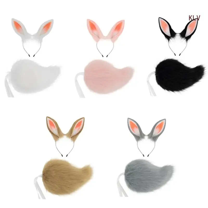 

Rabbits Costume Accessories, Animal Ear Hairband, Plush Tail for Kid Girl Cosplay Christmas, Halloween Animal Costume