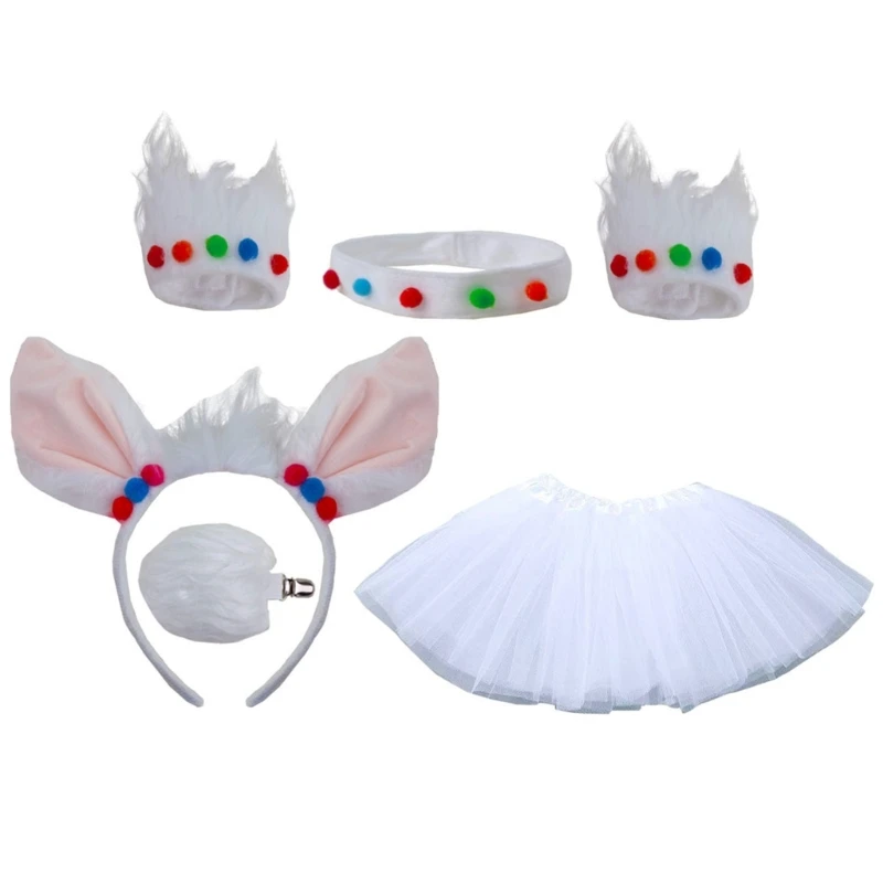 4/5Alpacas Costume Set Alpacas Ears Headbands Tail Tutus Choker for Halloween Christmas Party Kid Animal Cosplays Costume