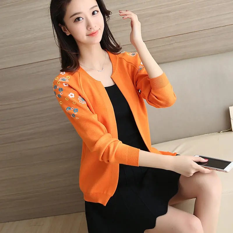 Summer Sweet Thin Sunscreen Cardigan Female Korean Open Stitch Blouse Female Holiday O-collar Daily Long Sleeve Blouses L131