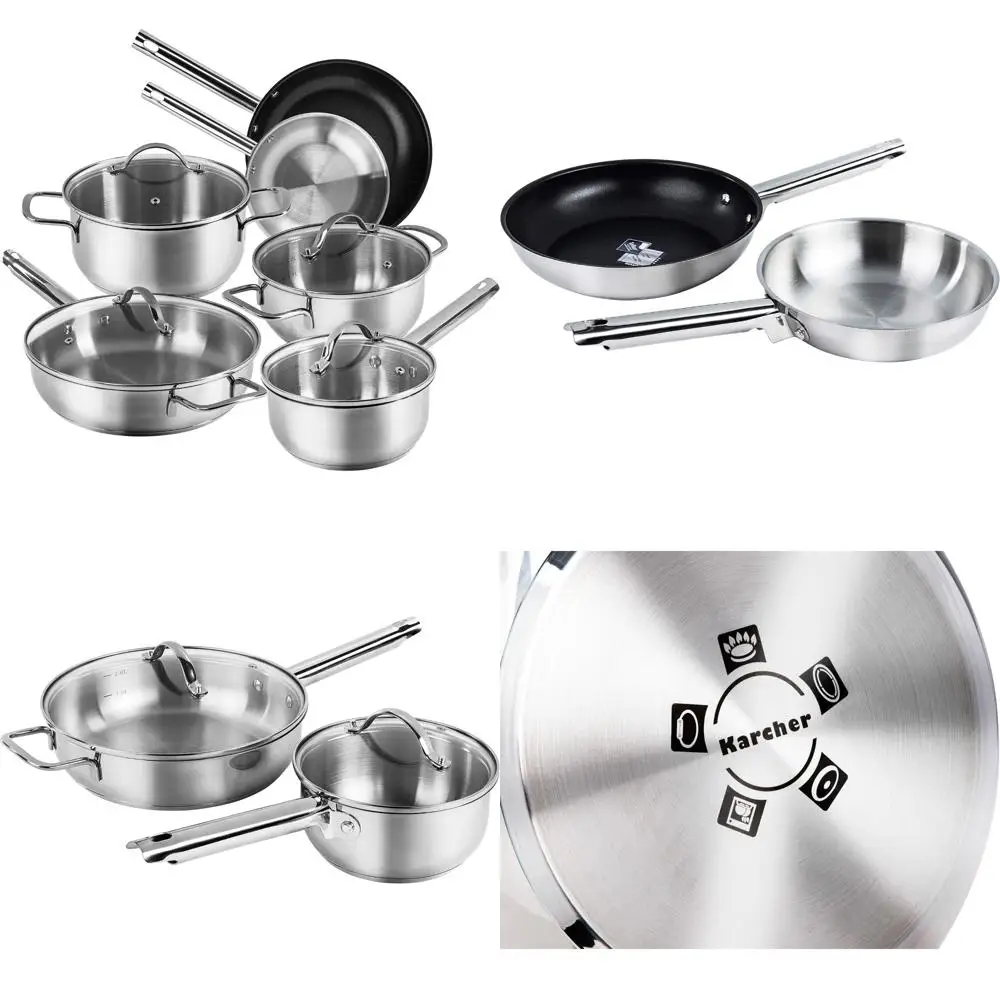 

LIVWELL DiamondClad Stainless Steel Nonstick Fry Pan Set - Tempered Glass Lid Kitchen Gift Cookware Trio