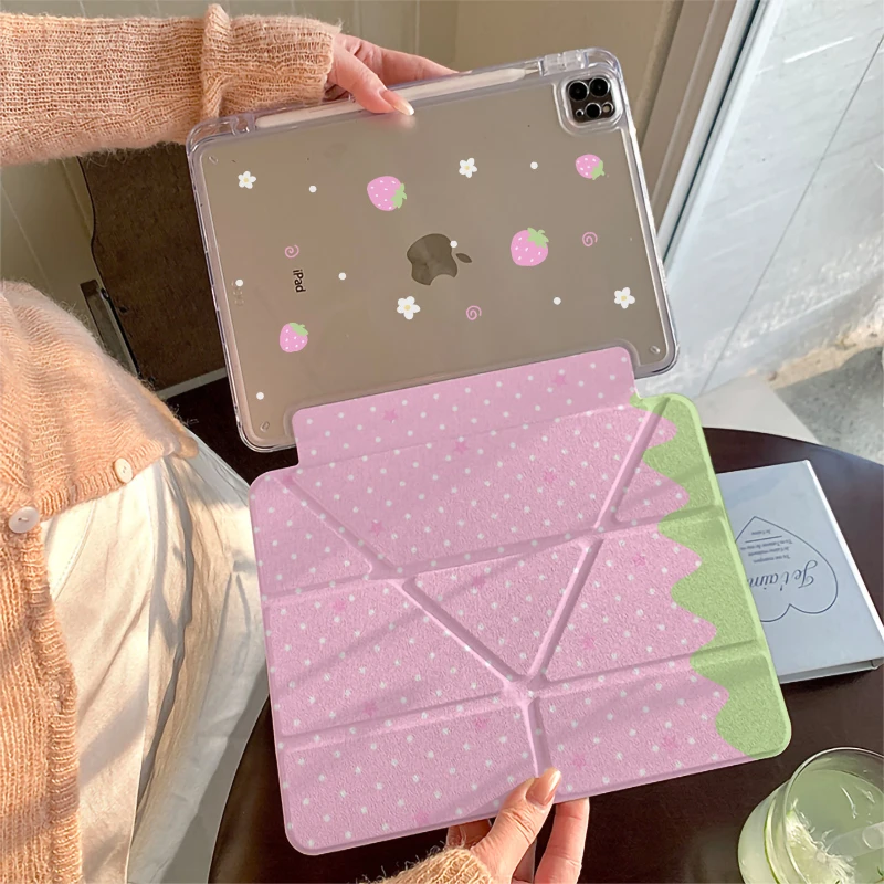 

Pink Strawberry Polka Dot Tablet Case For iPad Pro 11 12.9 13 A16 M2 M4 M3 M5 Shell 8.3 5/6/7/8/9/10/11th Mini Air 3 4 5 6 Cover
