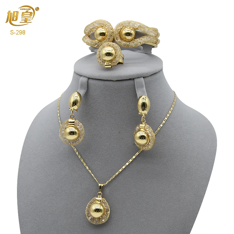 

XUHUANG Dubai Elegant Gold Plated Jewellery Nigerian Bridal Wedding Crystal Pendant Necklace Earrings Ring Bracelet Set Gifts