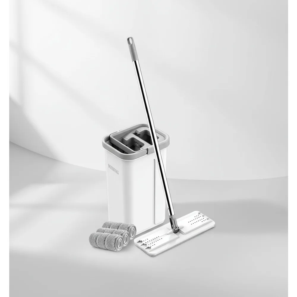 

360° Rotatable Flat Floor Mop & Bucket Set with Wringer, 3 Washable Microfiber Pads for All Floors