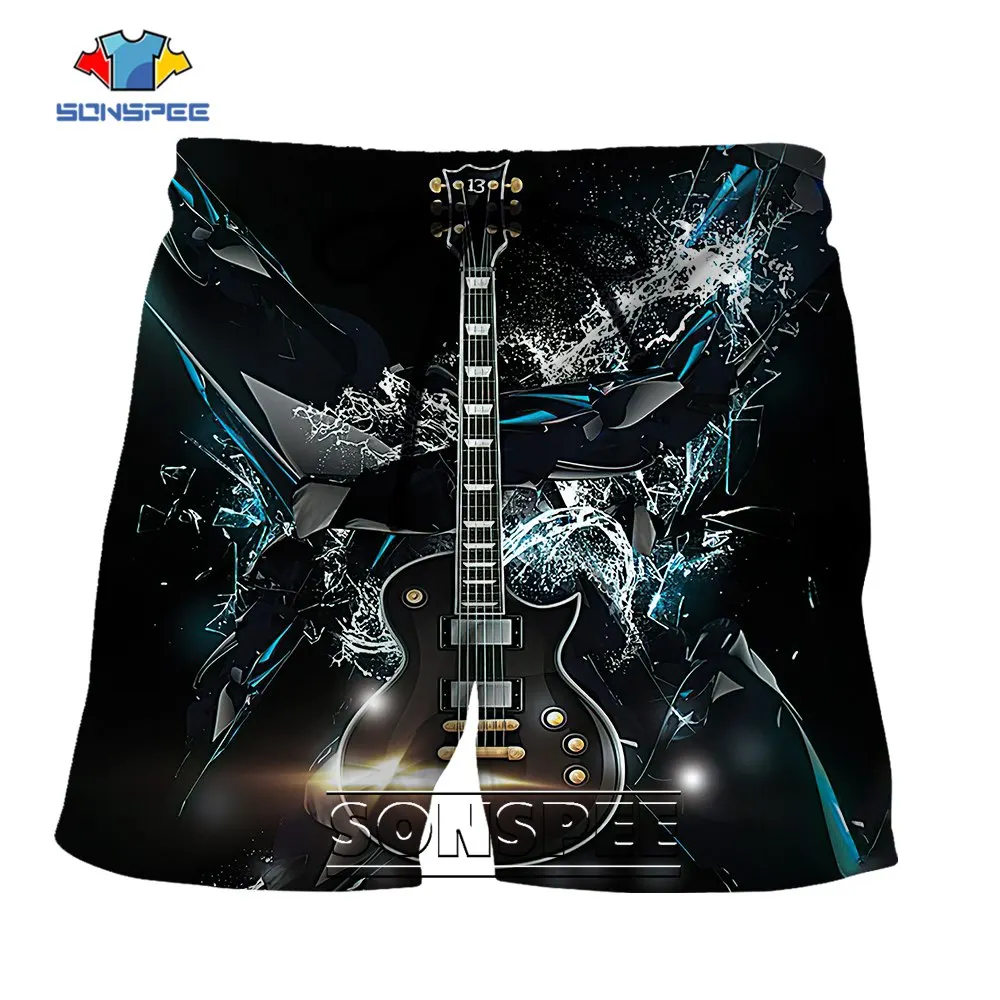 SONSPEE Sax Violin 3D Printing Shorts Summer Musical Instrument Rock Clothing Men Women  Street  Sports Punk Beach Short Pants