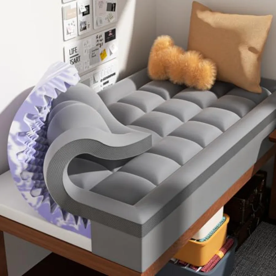 

4 Inch Mattress Topper Dual Layer Memory Foam Mattress Topper, Soft Pillow Top Mattress Cover, Gel Foam Mattress Egg Crate Desi