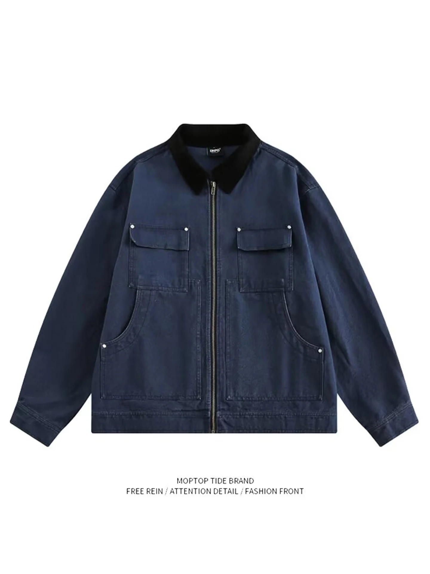

Loose Casual Men's Workwear Jaet Street Sle American Trend Spring Autumn New Retro Outerwear Polyester Long Sve Zipper