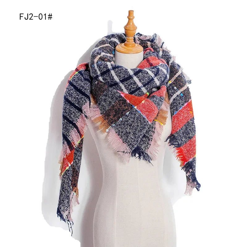 Bufanda triangular de punto para mujer, chal informal de Pashmina a cuadros, Foulard femenino, Bufanda de Echarpe, Invierno