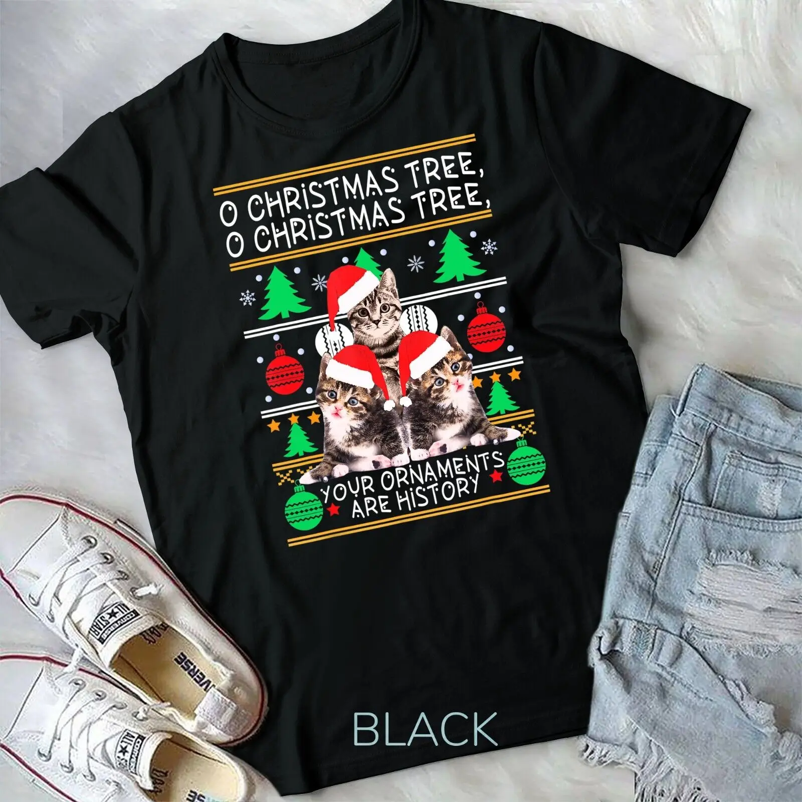 Cats Christmas Shirt Funny Ornaments Pajama Family Gift Tee Unisex T-shirt