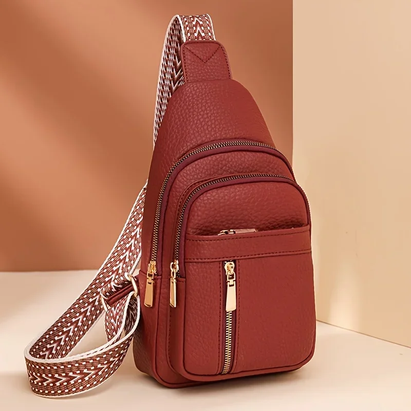 Borsa a tracolla multifunzionale retrò chic in morbida pelle PU Tasche multiple con cerniera Versatile per il tempo libero e lo sport