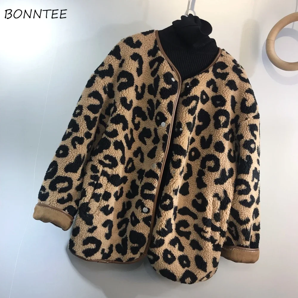 Jackets for Women Lambwool Casual Leopard Loose Fit All-match Gentle Sweet Spicy Female Daily Autumn Winter Outwear Ulzzang Y2k