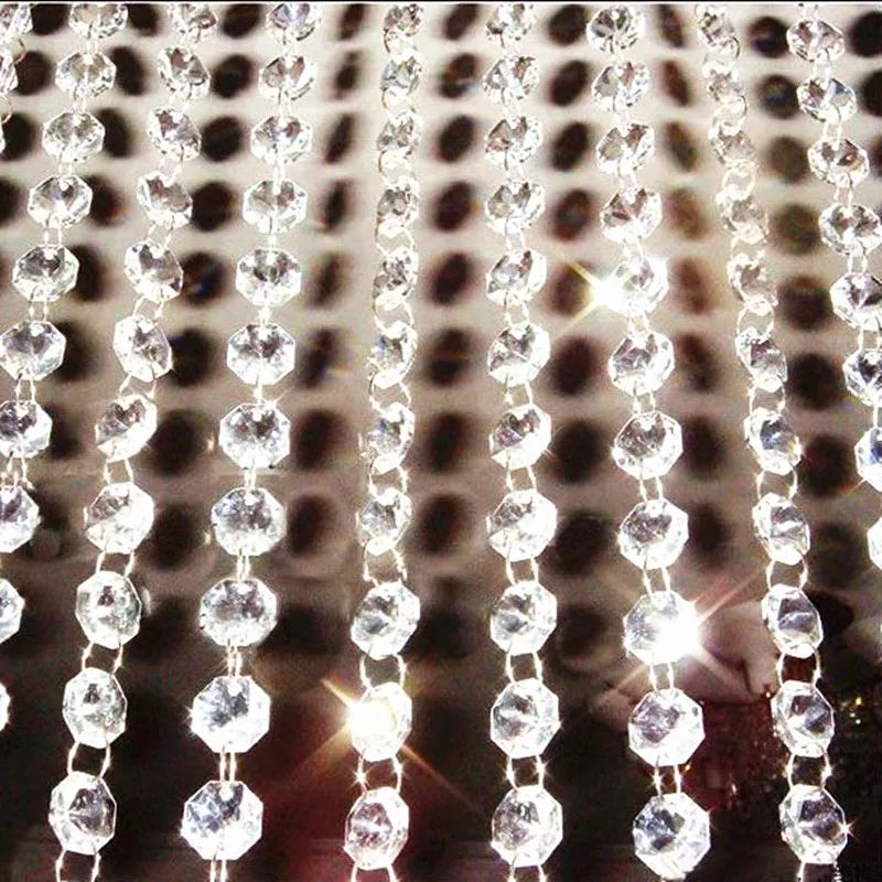 

Top Quality 30meters/lot 14mm Crystal Chandelier Octagon Beads Chains Wedding Part/ Home Decoration Hanging Garland Strands