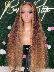 4 27 Honey Blonde Highlight Lace Frontal Wigs Human Hair 13x6 HD Transparent Lace Front Wig Deep Wave