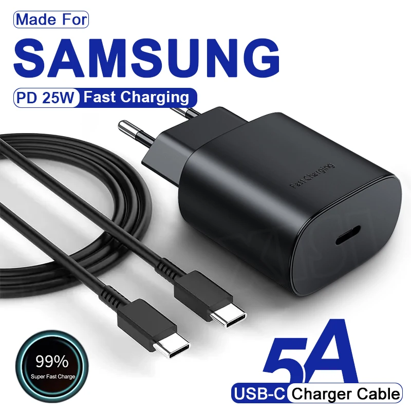 Адаптер зарядного устройства PD 25 Вт для Samsung Galaxy S24 S23 S22 S21 Ultra USB C к кабелю быстрой зарядки типа C A54 A34 A53 Note 20 10