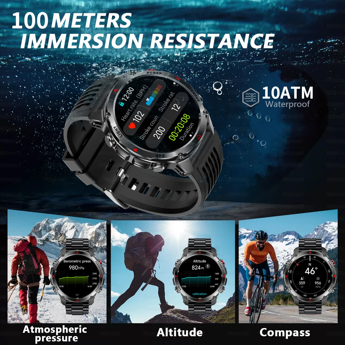 2025New T-Rex 3 GPS al aire libre deportes SmartWatch RIDE Run Swim GPS Trackr brújula altímetro 10ATM y IP69K BT llamada Smartwatch hombres