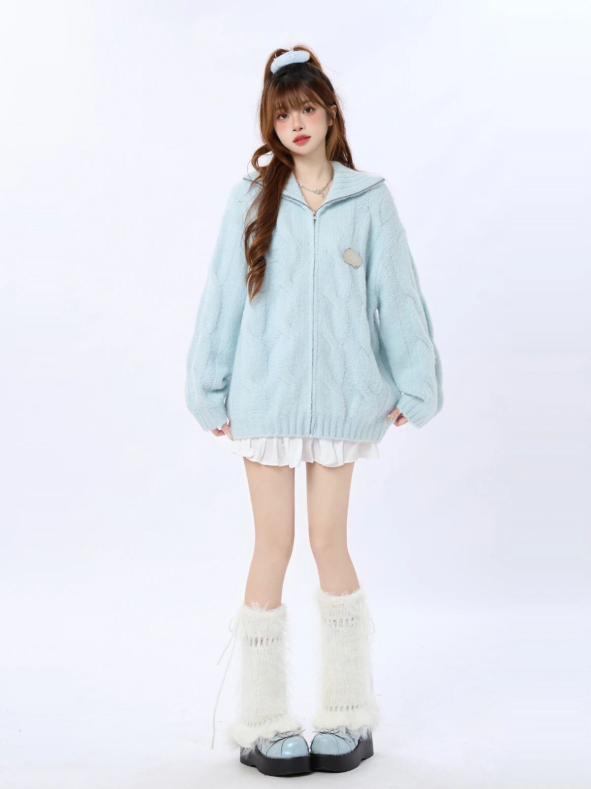 

Женский вязаный кардиган ENJOG Salted Sea Blue, весна-осень, повседневный, универсальный, с перекрученным плетением, без застежки