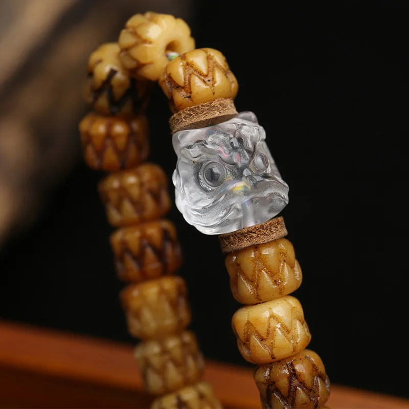 Tibetan Style 9x7mm 108 Mala Beads Bracelet Vintage Swallowing Pattern Carved Bone Prayer Beads Multi Layer Bracelet With Turquo