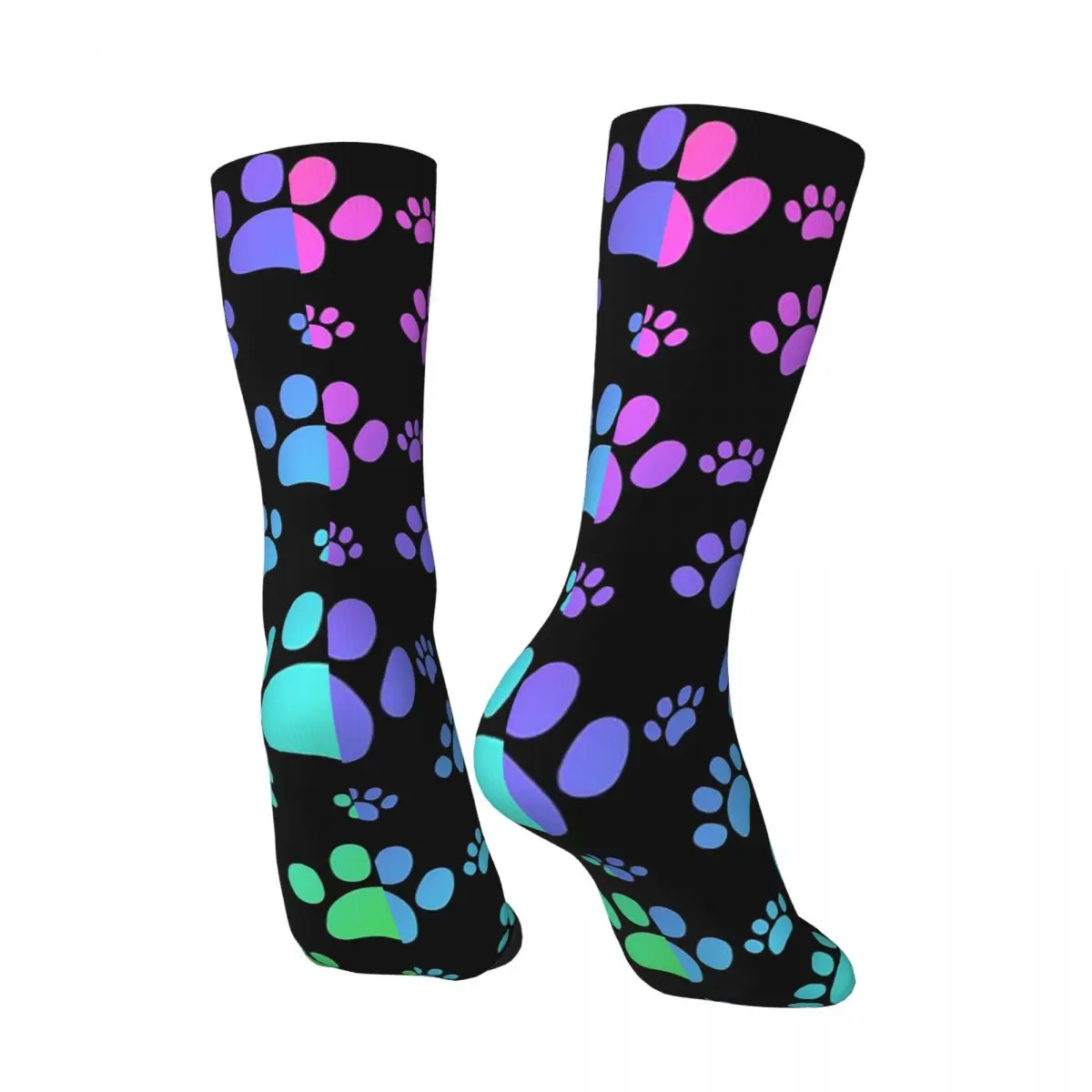 All Seasons Colorful Gradient Paw Socks Harajuku Crew Socks Sweat Absorbing Stockings for Men Women Valentine's Day Gifts