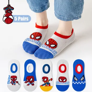 5คู่/ล็อตการ์ตูนตาข่าย Breathable Marvel Spiderman เด็กถุงเท้าผ้าฝ้ายเด็กฤดูร้อนถุงเท้าสั้นเด็กทารกผู้ชายถุงเท้า1-12ปี
